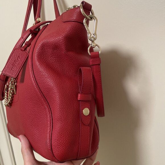 Coach Prairie True Red Pebbled Leather Convertible Chain Satchel Gold - Picture 6 of 16